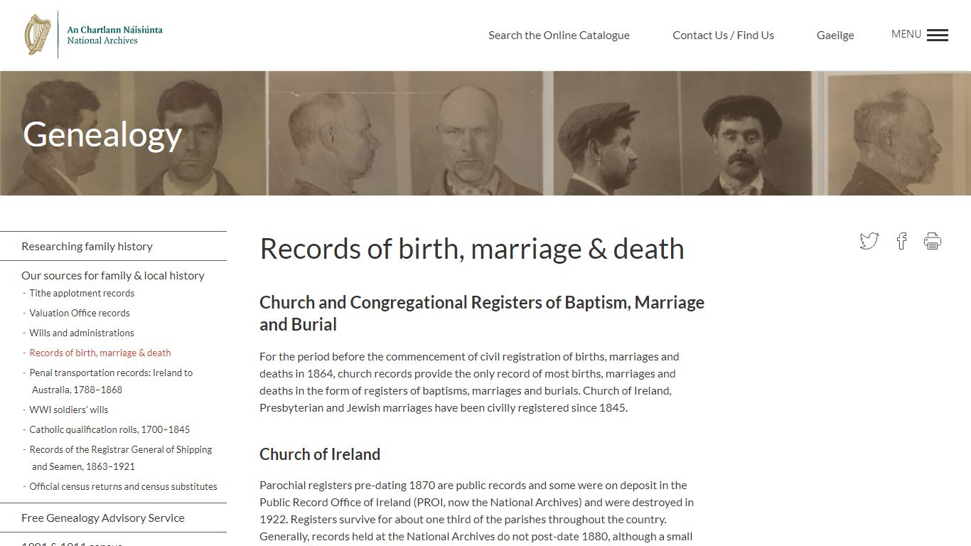 Records of birth, marriage & death - National Archives of Ireland